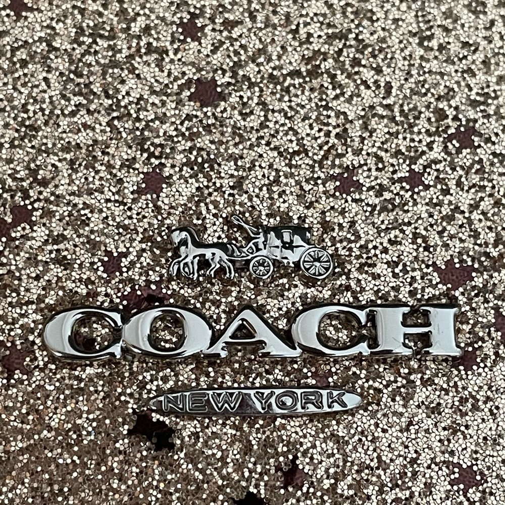 Coach Leather Envelope Wallet Sparkly Metallic Gold Clutch Evening Formal - Picture 8 of 12